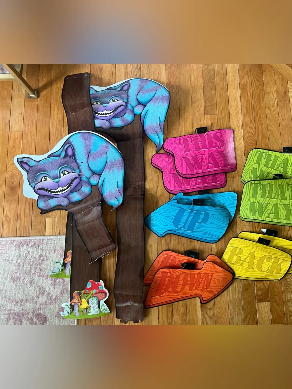 Whimsical Cheshire Cat Directional Sign Stakes - Multicolor